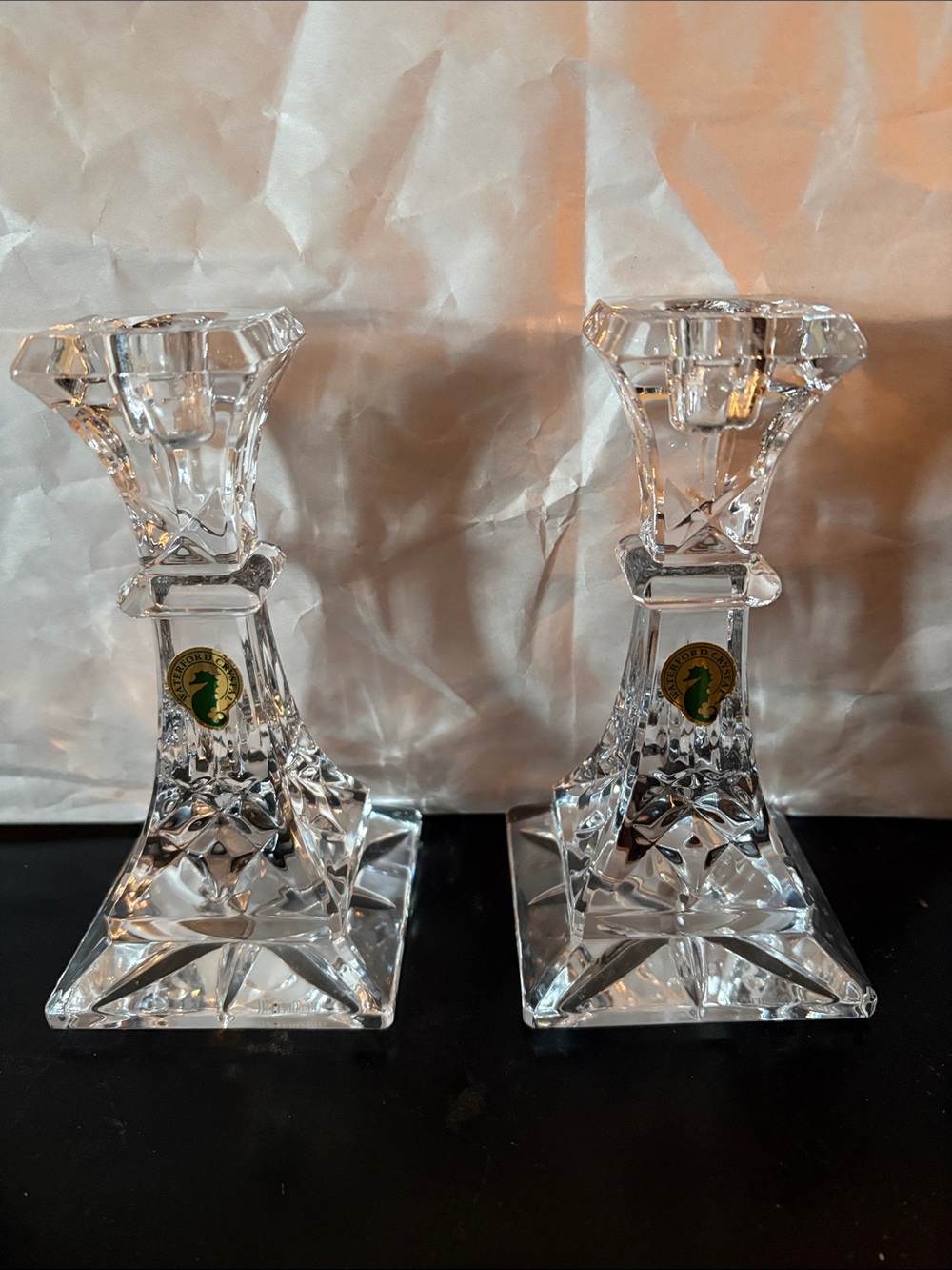 Waterford Lismore Clear Crystal Cut Candlestick Pair